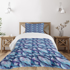 Feather and Wavy Design Bedspread Set