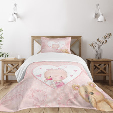 Girls Baby Teddy Bear Bedspread Set