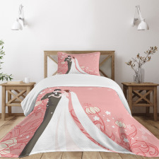 Bride Groom Dancing Floral Bedspread Set