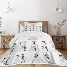 Bride Groom Cartoon Bedspread Set
