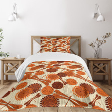 Orange Flowers Dragonfly Bedspread Set