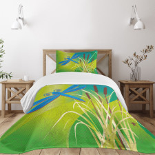 Blue Dragonfly on Green Bedspread Set
