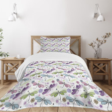 Dragonflies Flowers Bedspread Set