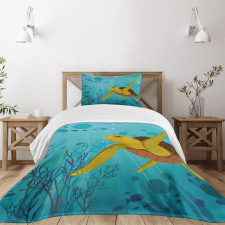 Cartoon Turtle Coral Bedspread Set