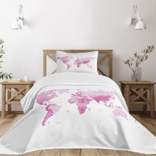 World Map Continents Bedspread Set