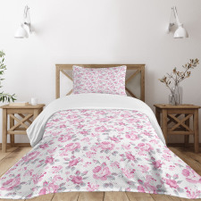 Pink Roses Spring Bedspread Set