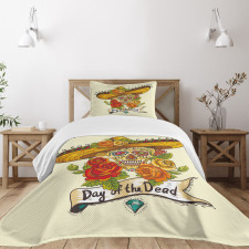 Skull in Sombrero Bedspread Set