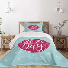 Woman Lips and Phrase Kisses Bedspread Set