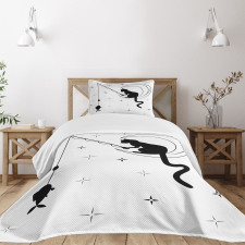Fishing Kitty on Moon Art Bedspread Set