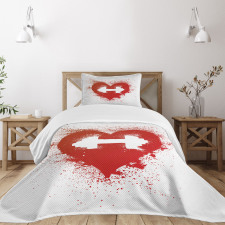 Red Heart Dumbbell Art Bedspread Set