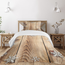 Wood Plank Snowflakes Bedspread Set