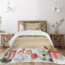 Pine Wood Planks Snow Bedspread Set