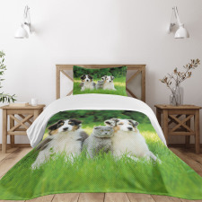 Puppy Family in Garden Bedspread Set