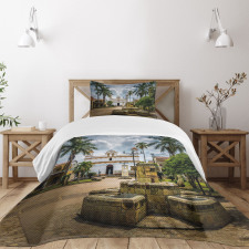 Mayan Town with Palms Bedspread Set