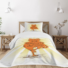 Peaceful Cat with Phrase Bedspread Set