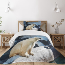 Polar Bear in Park Rocks Bedspread Set