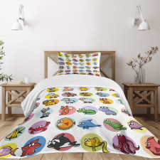 Funny Cartoon Animals Set Bedspread Set