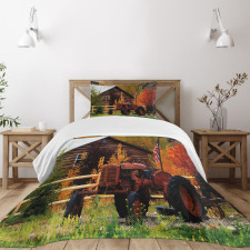 Rustic Cabin with Tractor Bedspread Set