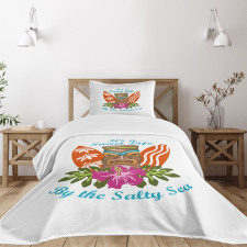 Words Hibiscus Bedspread Set