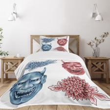 Colored Japan Masks Bedspread Set