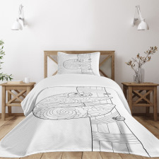 Sloth Outline Ornaments Bedspread Set