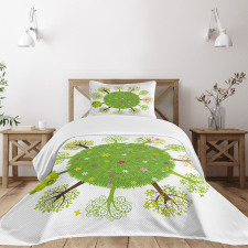 Various Green Trees Bloom Bedspread Set