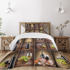 Grapes Meat Drink Collage Bedspread Set