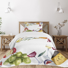 Watercolor Food Wine Frame Bedspread Set