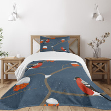 Snowy Tree Branches Birds Bedspread Set