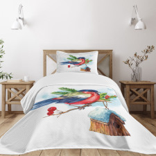 Christmas Bird Holly Pine Bedspread Set