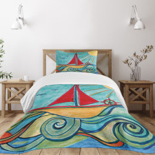 Ship in Waves in Sea Bedspread Set