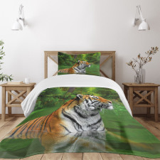 Siberian Wild Cat in Lake Bedspread Set