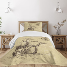 Old Paper Ship Bedspread Set