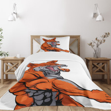 Muscular Sports Fox Mascot Bedspread Set