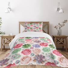 Peony Roses and Cactus Bedspread Set