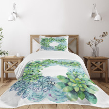 Watercolor Cactus Wreath Bedspread Set