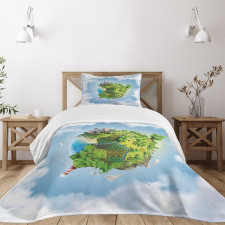 Cartoon Globe Greenery Bedspread Set