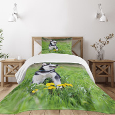 Puppy on Grass Bedspread Set