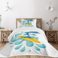 Funny Shark Surf Bedspread Set