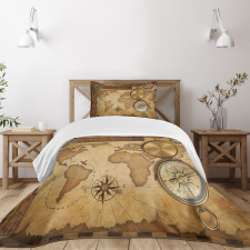 Aged Antique Treasure Map Bedspread Set