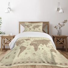 Aged World Monsters Compass Bedspread Set