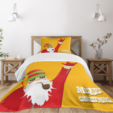 Biker Santa Smoking Pipe Bedspread Set