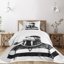 Walrus with Pipe Sketch Bedspread Set