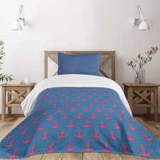 Pink on Blue Dots Bedspread Set