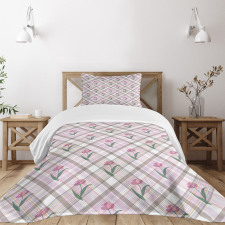 Diagonal Lines Floral Bedspread Set