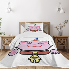 Pink Maneki Neko Bedspread Set