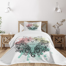 Dog Sketch Flowers Bedspread Set