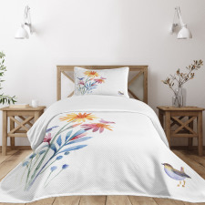 Flower Brush Effect Bedspread Set