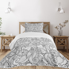 Monochrome Doodle Flora Bedspread Set