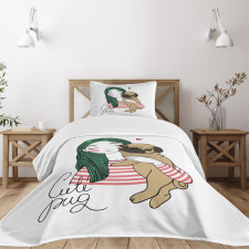 Dog with Girl Bedspread Set